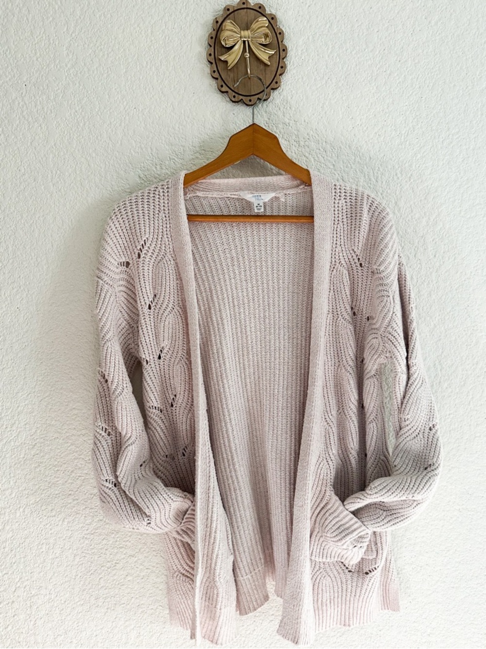 Light Pink Open-Front Knit Cardigan Sweater - Women